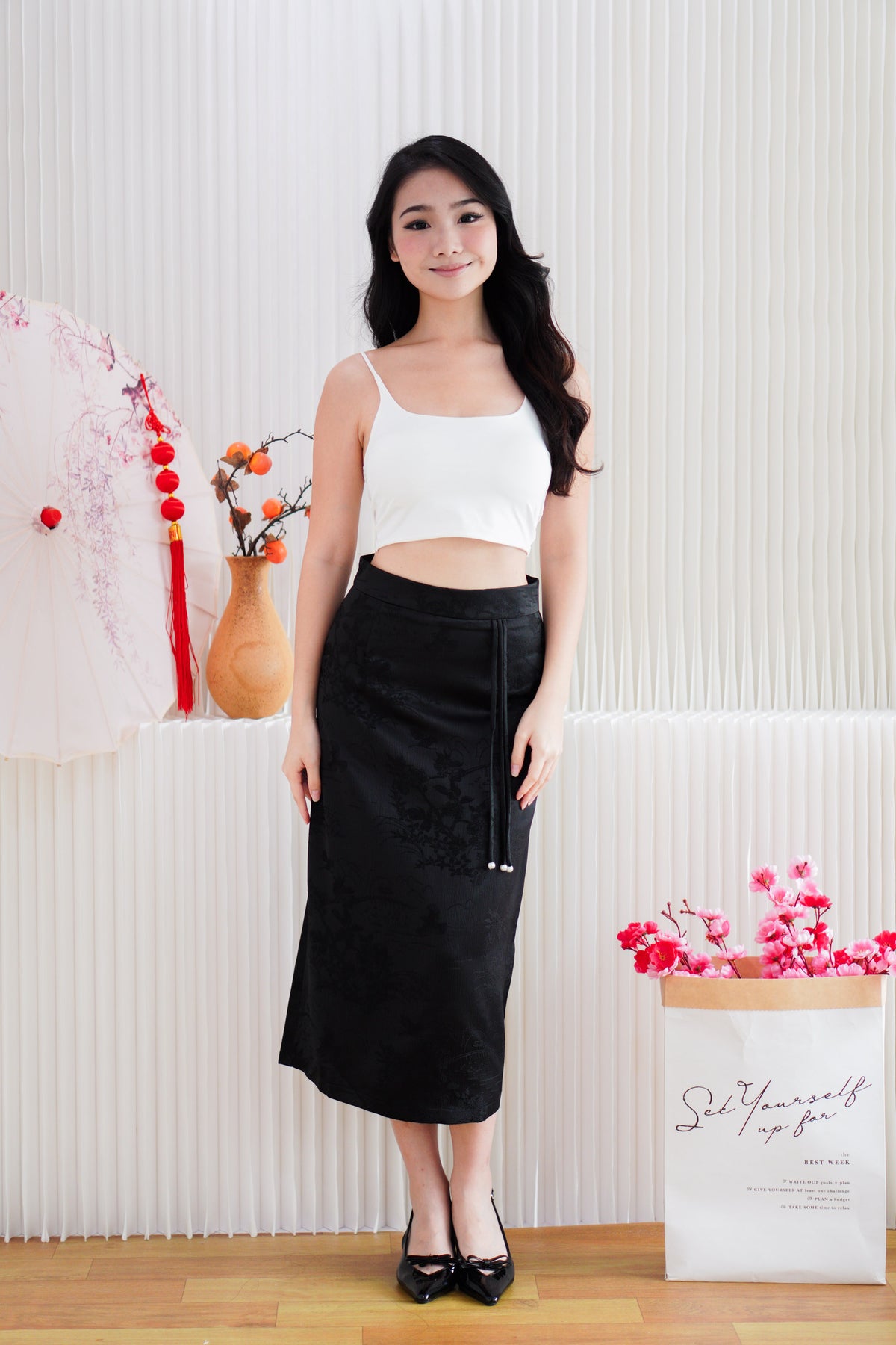 Cher Cheongsam Midi Skirt in Black