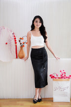 Cher Cheongsam Midi Skirt in Black