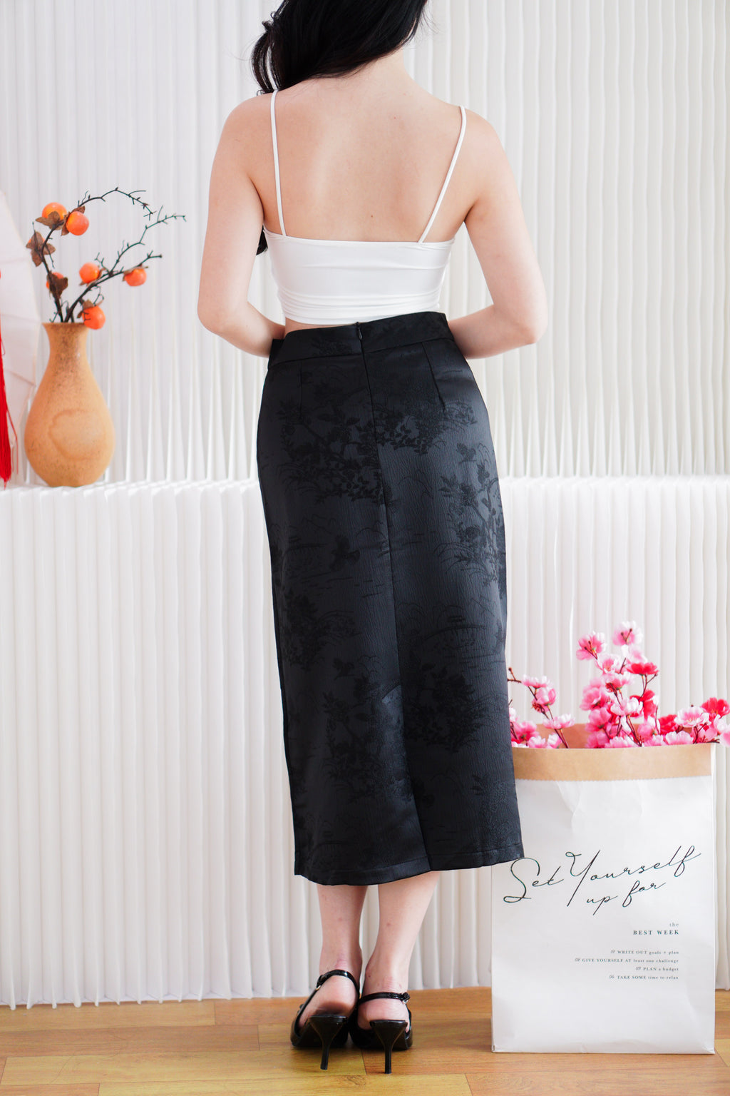 Cher Cheongsam Midi Skirt in Black