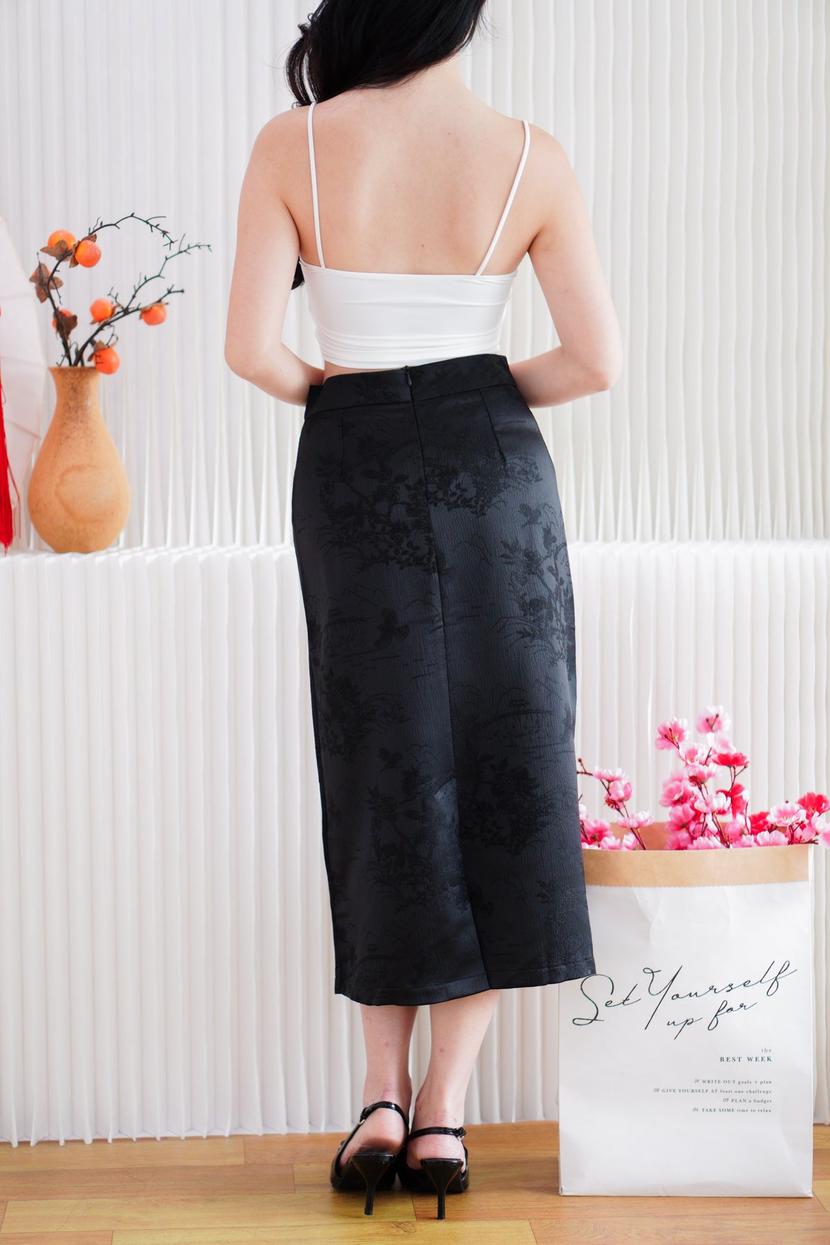 Cher Cheongsam Midi Skirt in Black