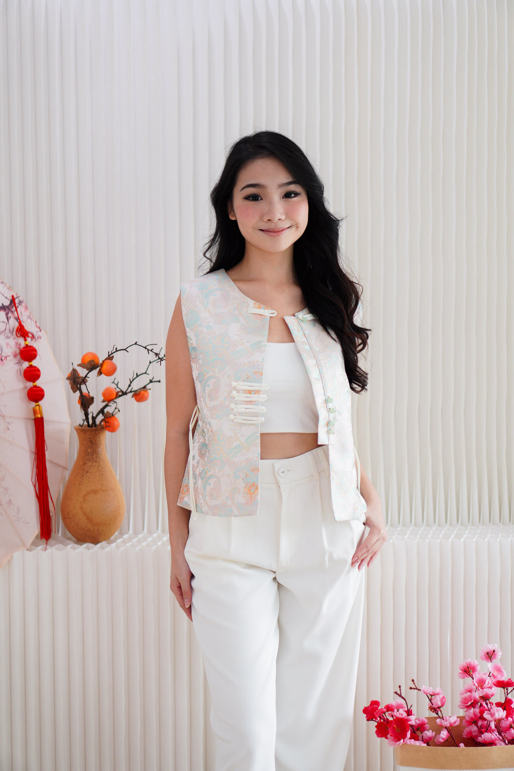 (BACKORDER) Ting Ning Cheongsam Vest Top in Cream