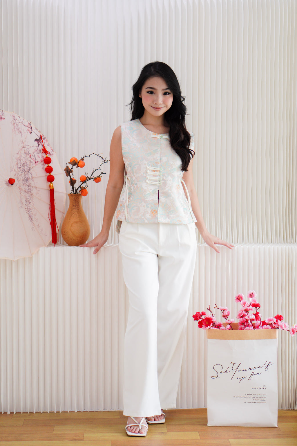 (BACKORDER) Ting Ning Cheongsam Vest Top in Cream