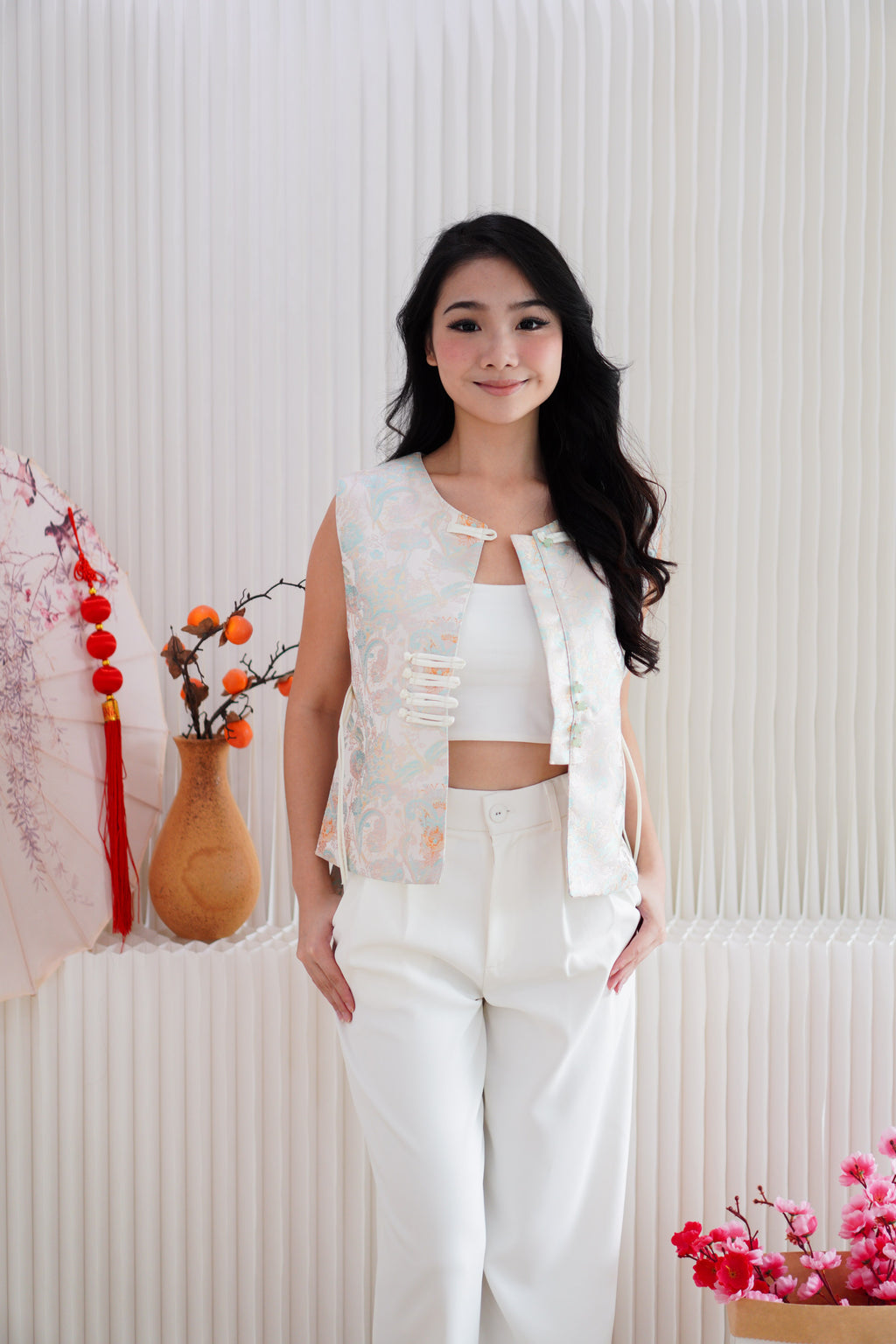 (BACKORDER) Ting Ning Cheongsam Vest Top in Cream