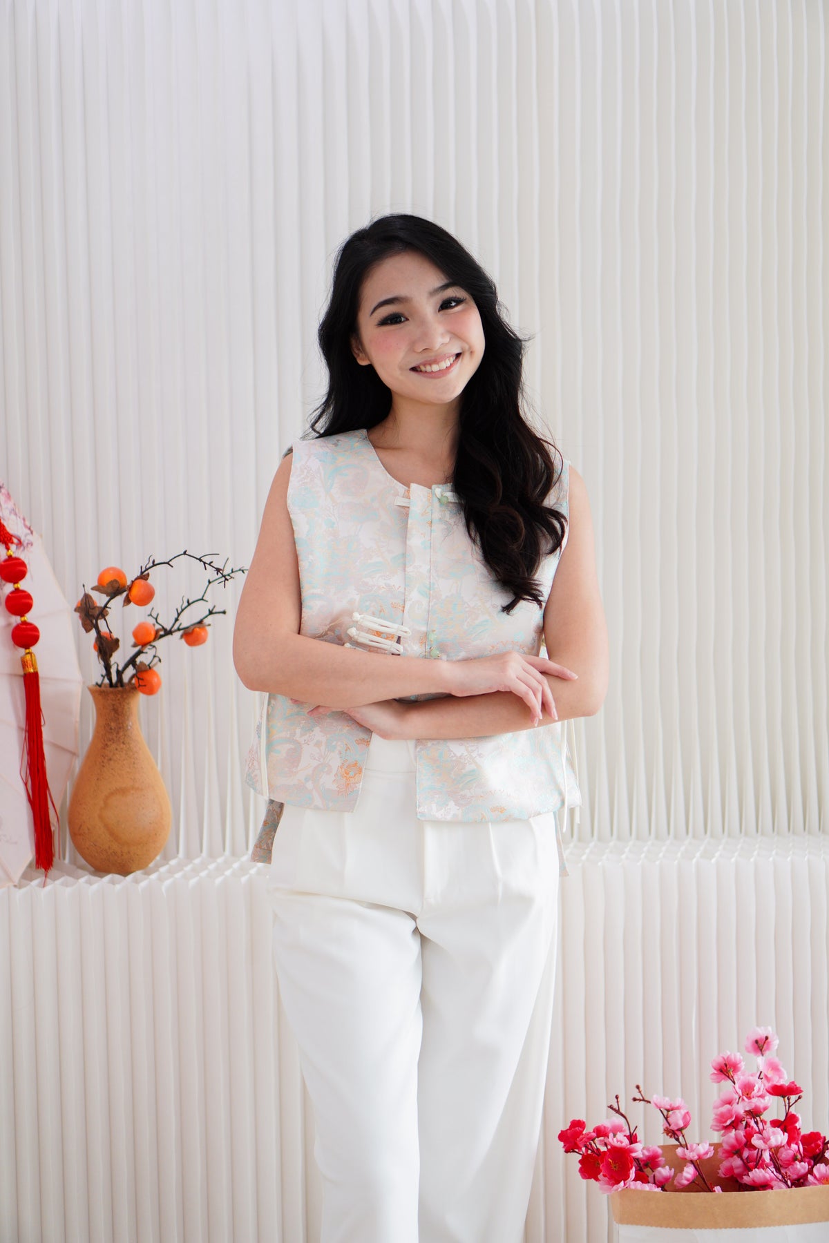 (BACKORDER) Ting Ning Cheongsam Vest Top in Cream