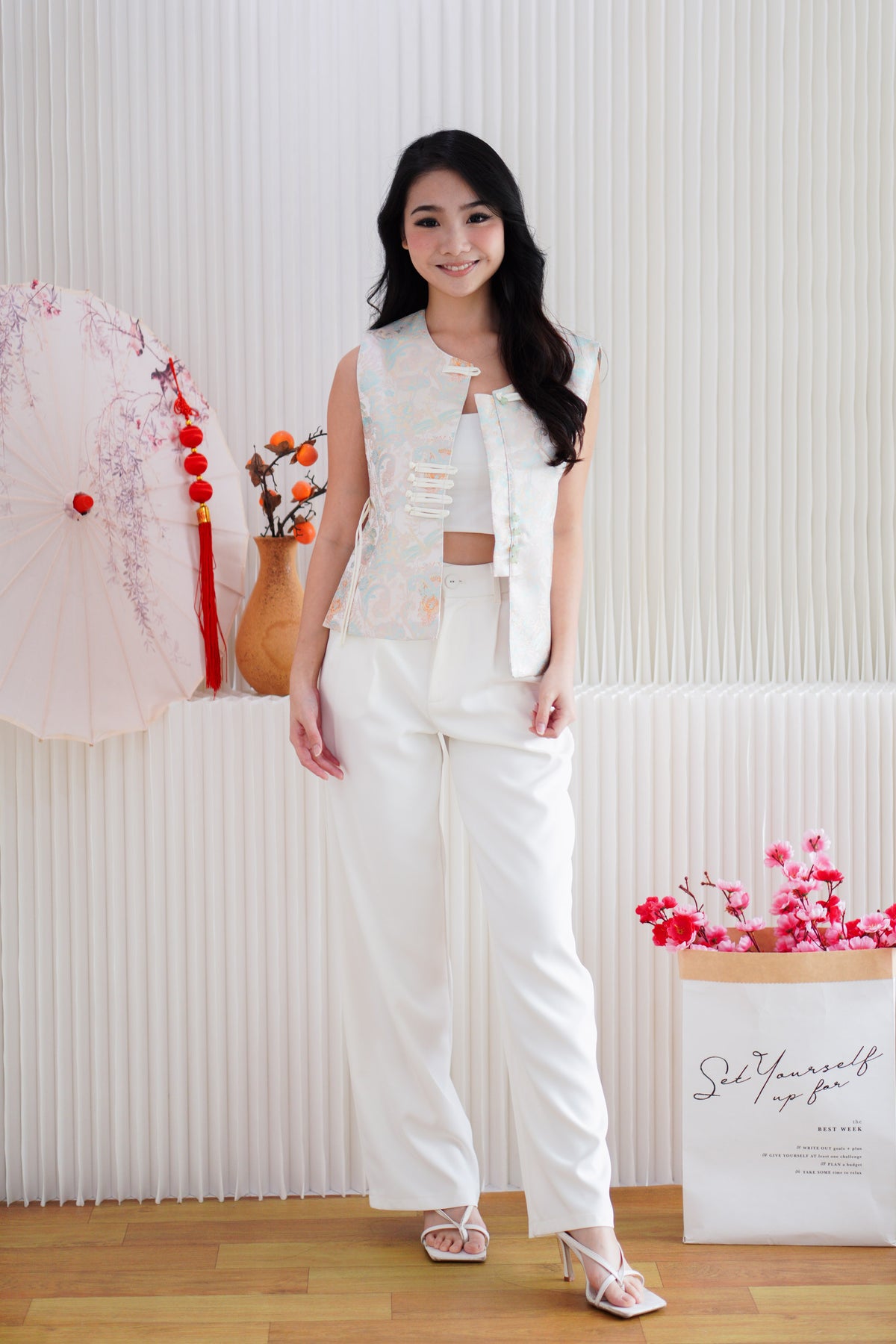 (BACKORDER) Ting Ning Cheongsam Vest Top in Cream