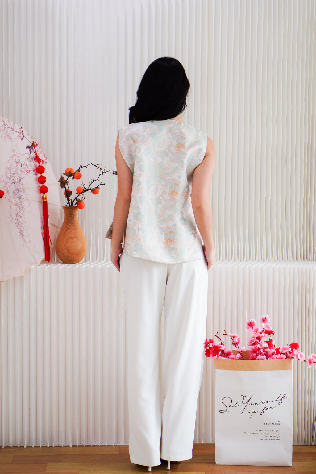 (BACKORDER) Ting Ning Cheongsam Vest Top in Cream
