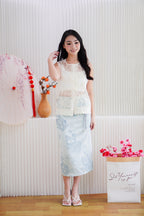 Jadeia Eyelet Lace Sheer Cheongsam Vest Top in Cream