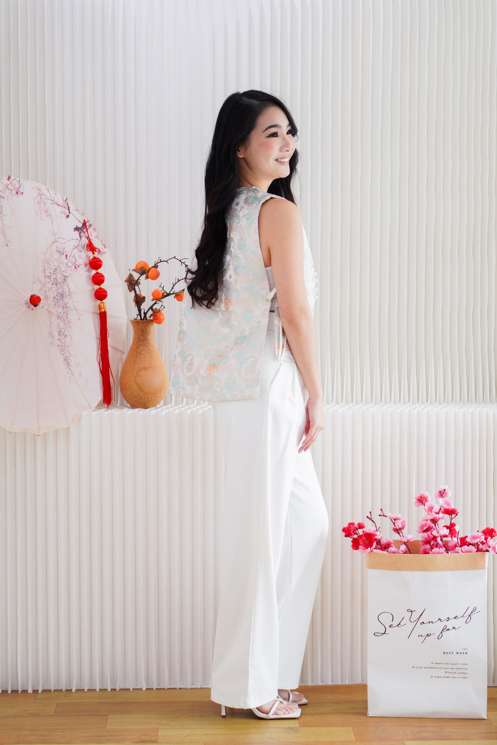 (BACKORDER) Ting Ning Cheongsam Vest Top in Cream
