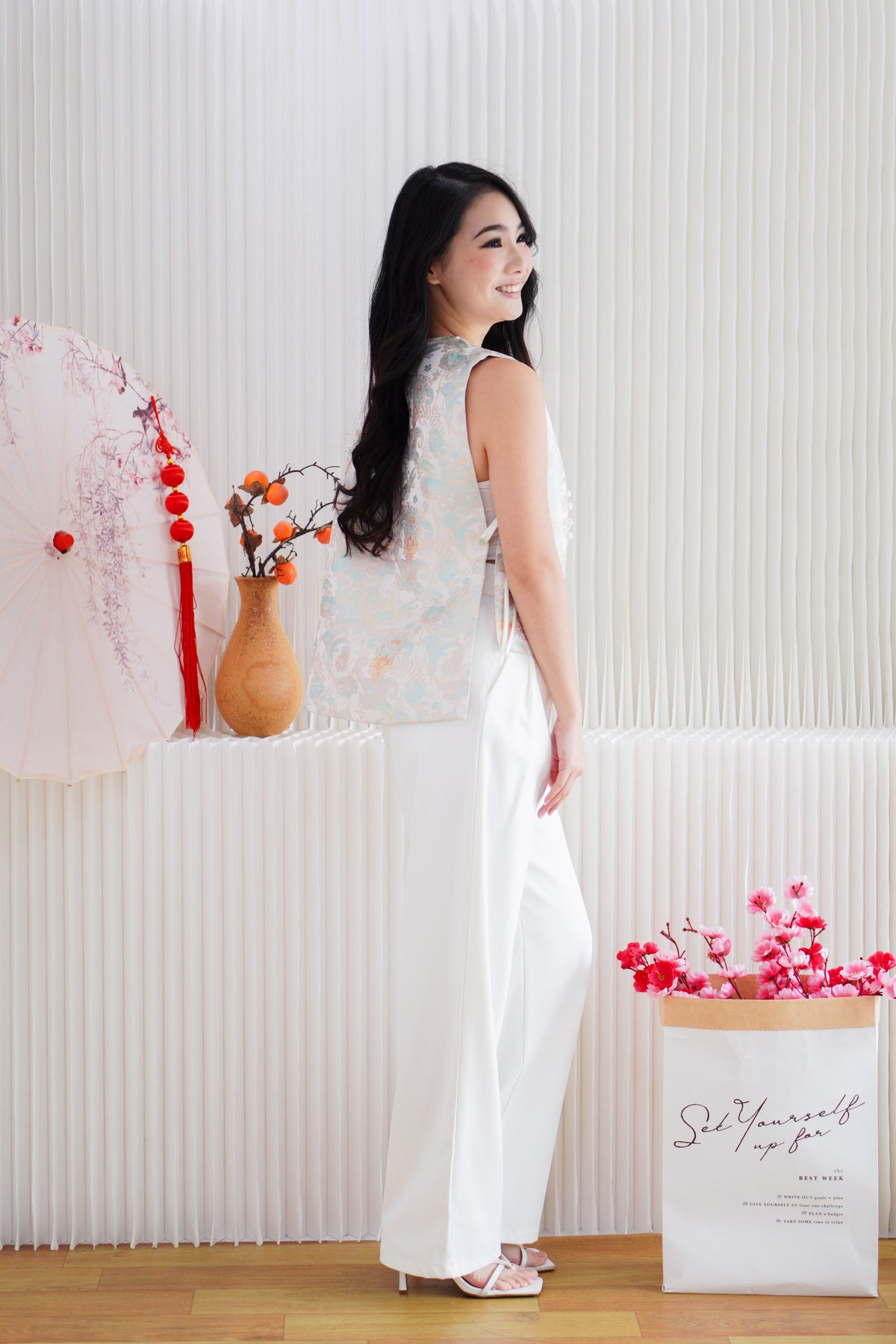 (BACKORDER) Ting Ning Cheongsam Vest Top in Cream