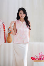 Fu Rou Floral Cheongsam Vest Satin Top in Light Pink