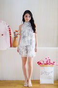 Blooming Petals High Neck Floral 2 Piece Set in Light Cream and Grey