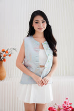 Shu Yu Floral Cheongsam Vest Top in Light Blue