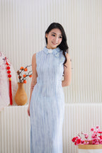 Hai Lan High Neck Modern Collar Maxi Cheongsam in Blue