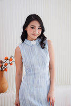 Hai Lan High Neck Modern Collar Maxi Cheongsam in Blue