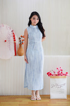 Hai Lan High Neck Modern Collar Maxi Cheongsam in Blue