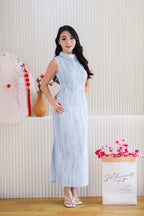 Hai Lan High Neck Modern Collar Maxi Cheongsam in Blue