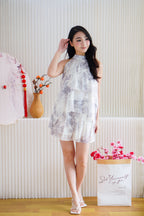 Blooming Petals High Neck Floral 2 Piece Set in Light Cream and Grey