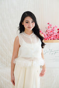 Aria Organza Cheongsam Lace Mandarin Collar Top with Ruffles in White