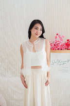 Aria Organza Cheongsam Lace Mandarin Collar Top with Ruffles in White