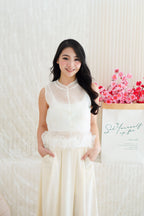 Aria Organza Cheongsam Lace Mandarin Collar Top with Ruffles in White