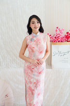 Yang Xi Floral High Neck Mesh Sleeveless Bodycon Cheongsam in Pink