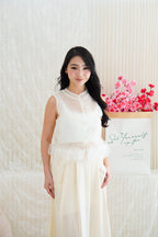 Aria Organza Cheongsam Lace Mandarin Collar Top with Ruffles in White