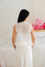 Aria Organza Cheongsam Lace Mandarin Collar Top with Ruffles in White