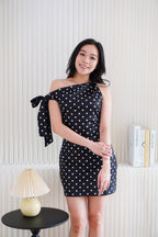 Miuzy Polkadot Toga Mini Bodycon Dress in Black