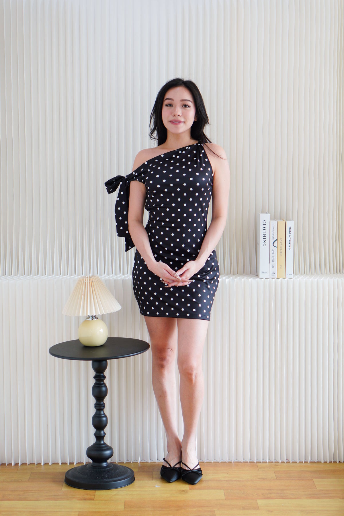 Miuzy Polkadot Toga Mini Bodycon Dress in Black