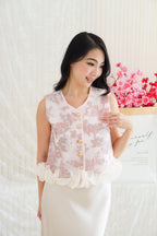 An Ya Jacquard Printed Vest Top with Ruffles in Pink