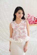 An Ya Jacquard Printed Vest Top with Ruffles in Pink