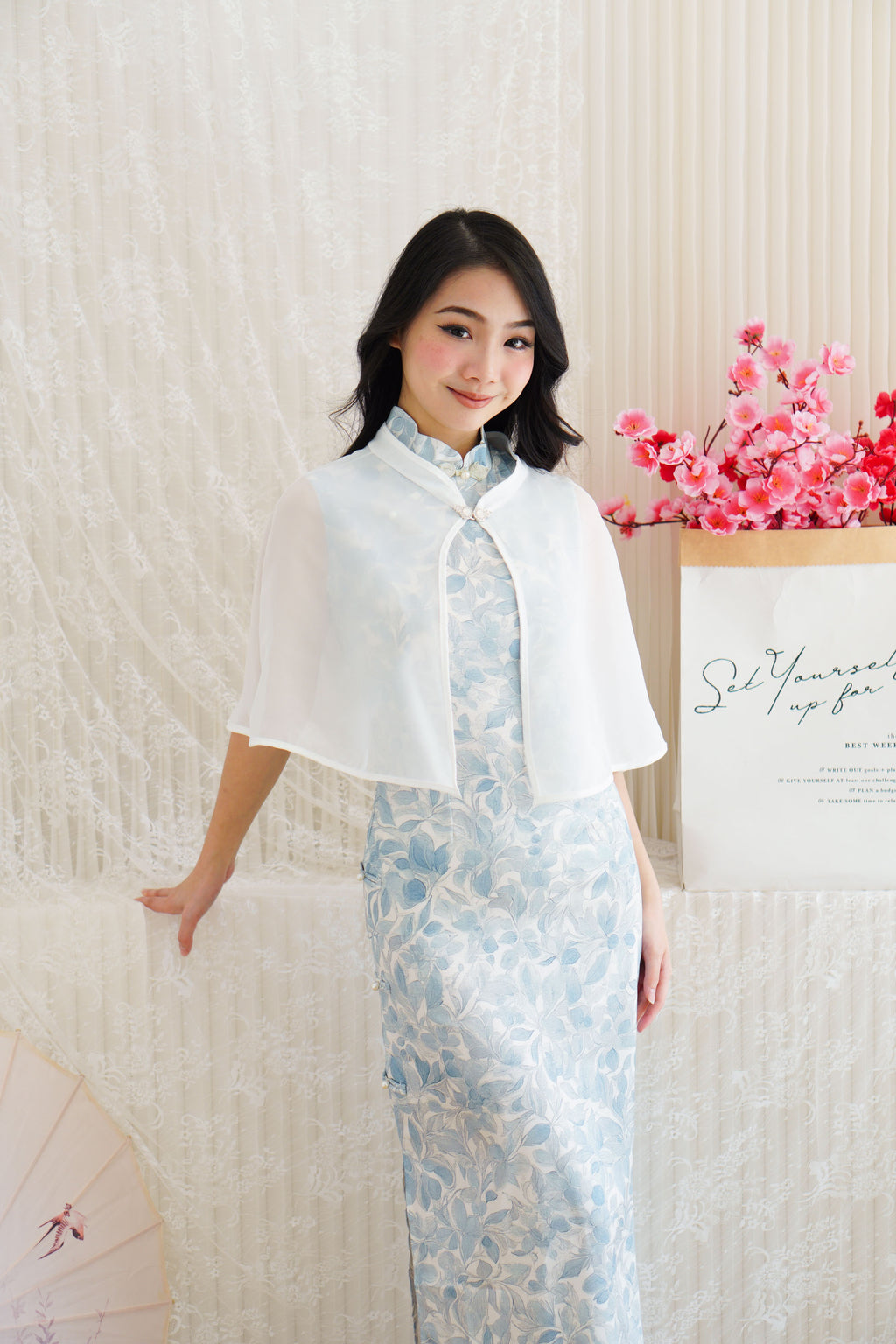 Ying Chiffon Cheongsam Cover Up in White (Cape only)
