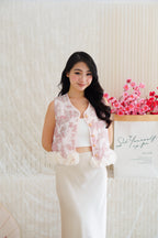 An Ya Jacquard Printed Vest Top with Ruffles in Pink