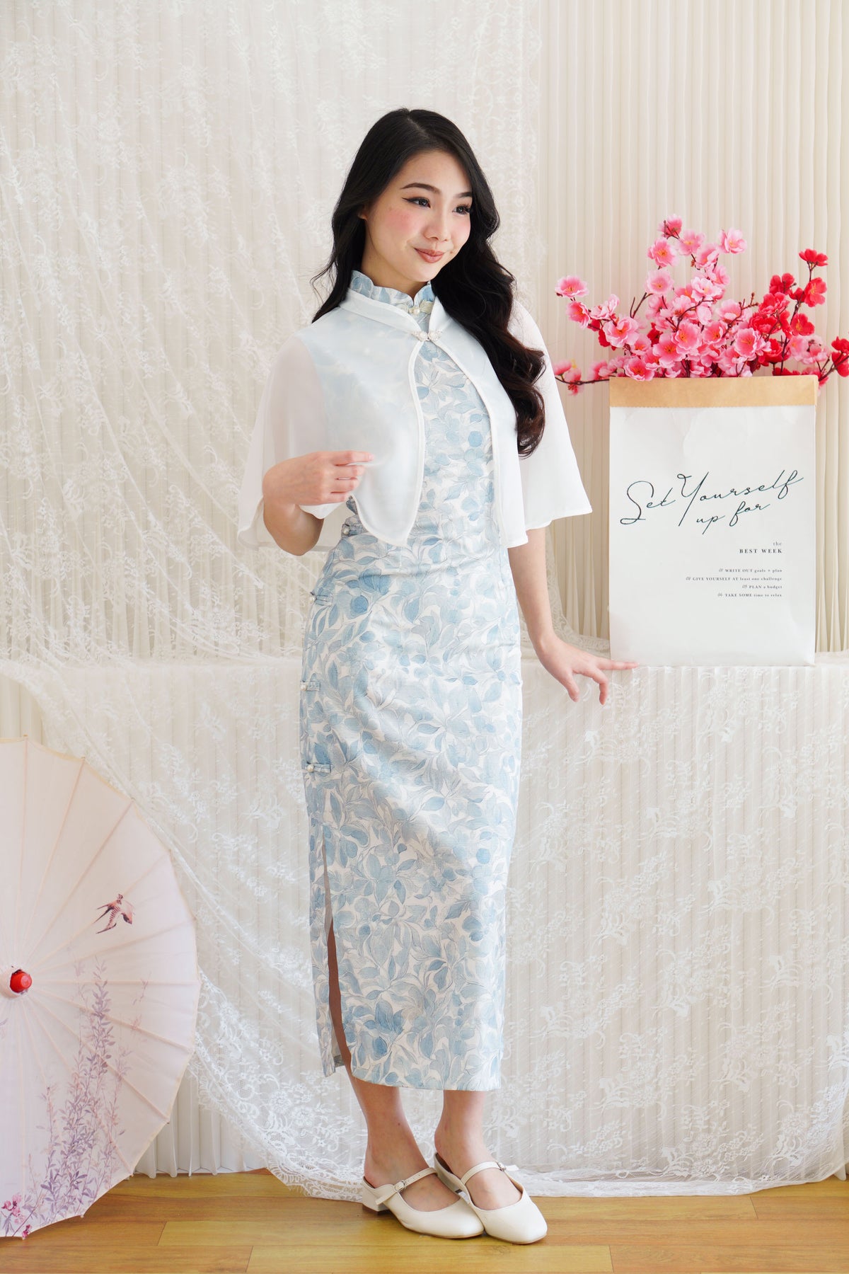 Ying Chiffon Cheongsam Cover Up in White (Cape only)