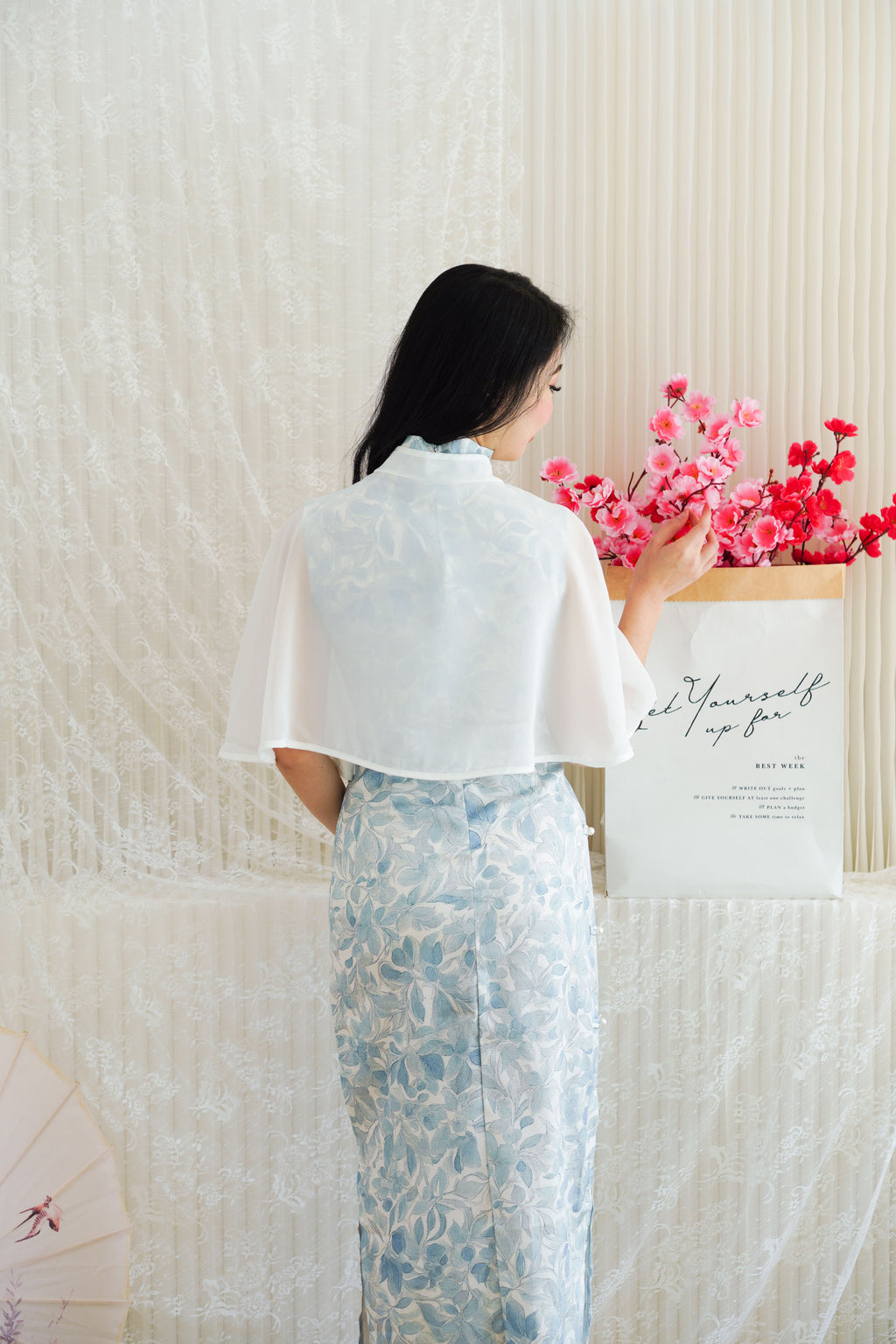 Ying Chiffon Cheongsam Cover Up in White (Cape only)