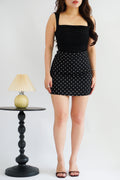 Moira Polkadot Mini A-Line Skirt in Black
