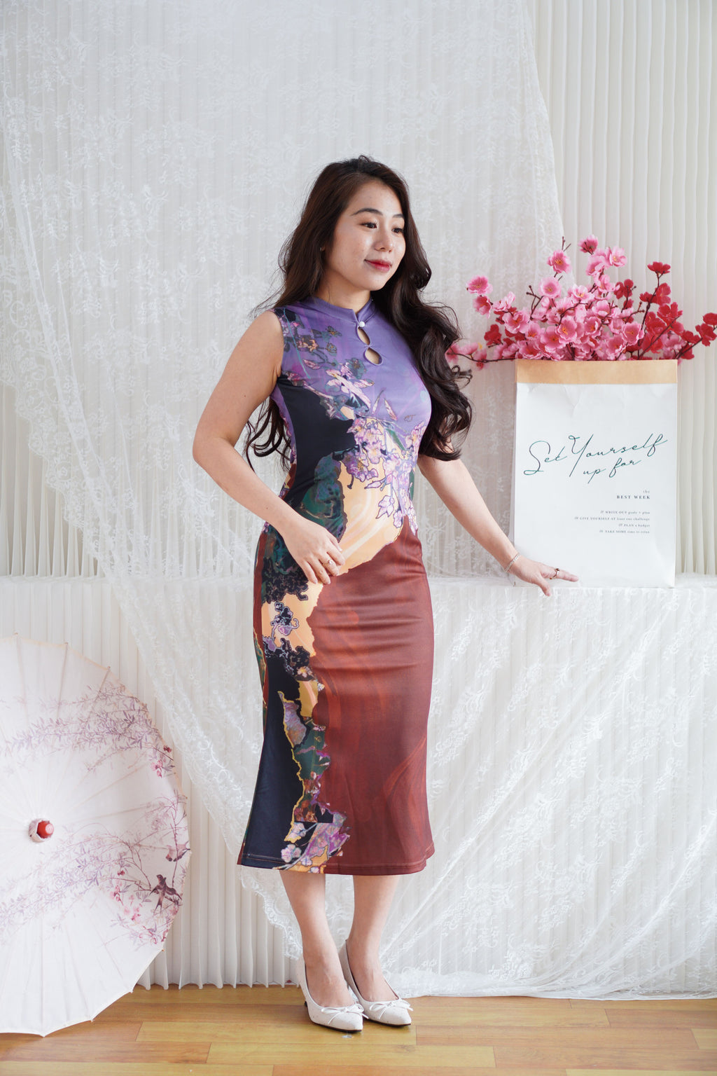 2.0 Ai Wei Floral Modern Cheongsam in Purple