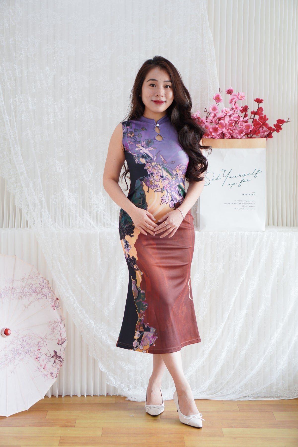 2.0 Ai Wei Floral Modern Cheongsam in Purple