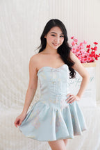 Kya Mini Bubble Cheongsam Tube Dress in Blue