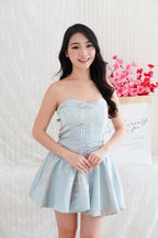 Kya Mini Bubble Cheongsam Tube Dress in Blue