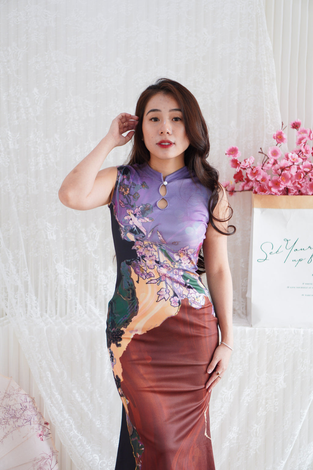 2.0 Ai Wei Floral Modern Cheongsam in Purple