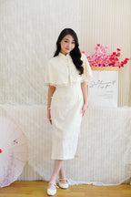 Shang Yi 2 Piece Set Short Sleeves Cheongsam with Cape in Cream White