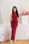 Ru Wen Knit Bodycon Cheongsam Dress in Red