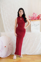 Ru Wen Knit Bodycon Cheongsam Dress in Red