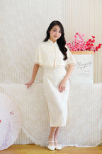 Shang Yi 2 Piece Set Short Sleeves Cheongsam with Cape in Cream White