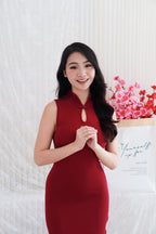 Ru Wen Knit Bodycon Cheongsam Dress in Red