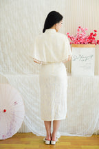 Shang Yi 2 Piece Set Short Sleeves Cheongsam with Cape in Cream White