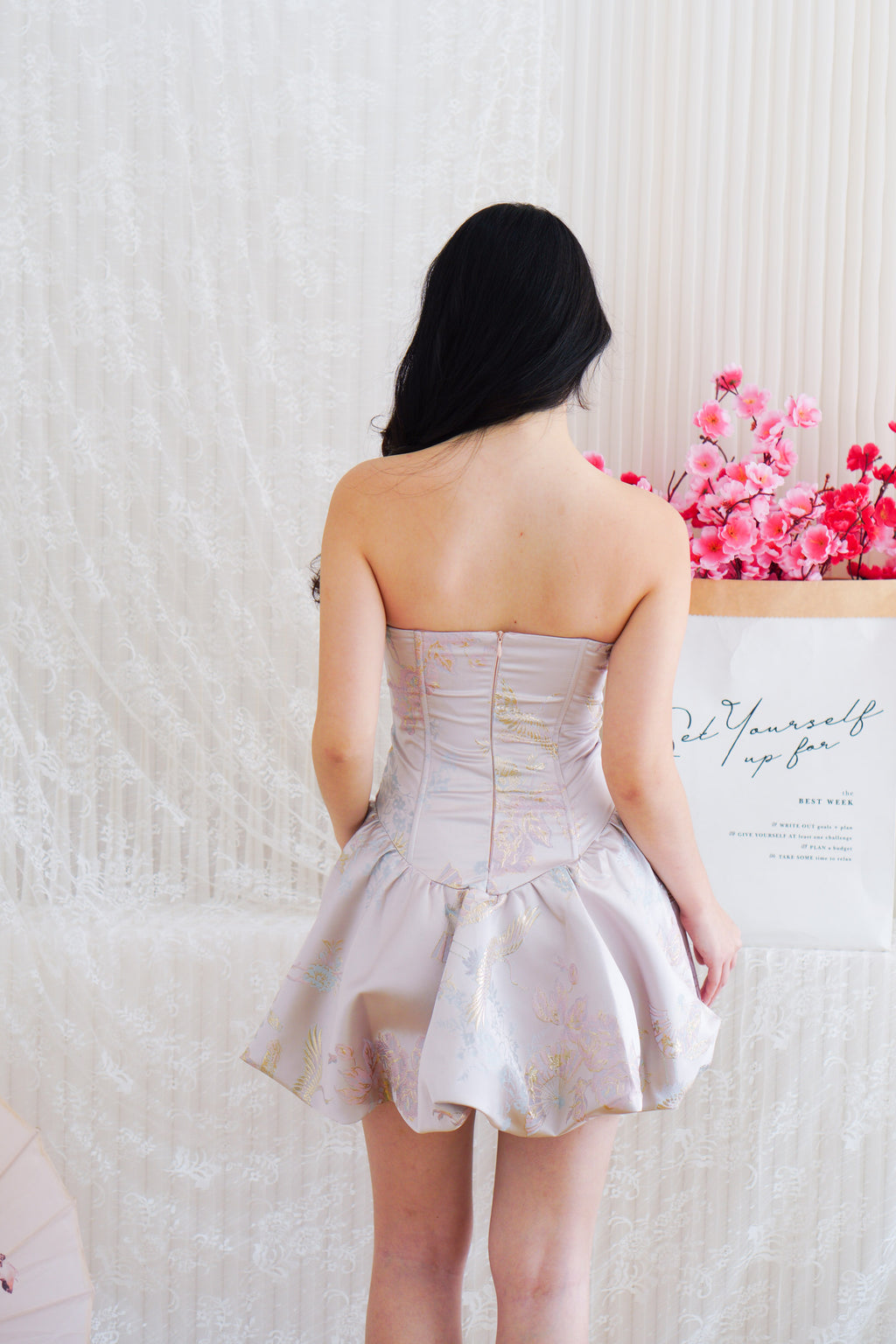 Kya Mini Bubble Cheongsam Tube Dress in Pink