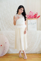 Wei A-Line Pleated Midi Skirt in Cream