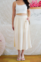Wei A-Line Pleated Midi Skirt in Cream
